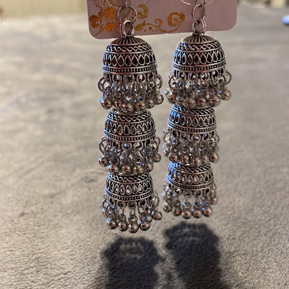3 Bell Retro bohemian Dangle Jhumka Earrings - Picture 3 of 7